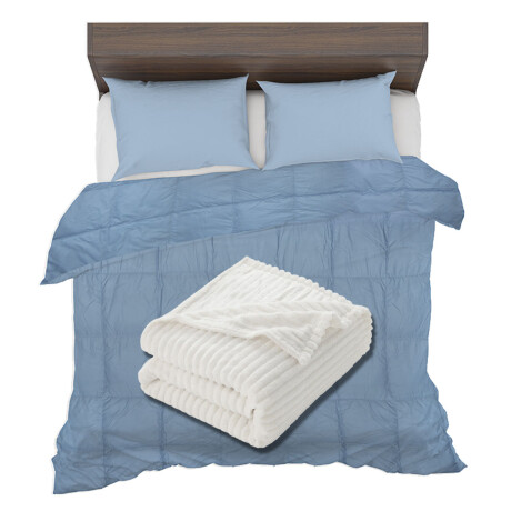 Set Invierno Acolchado Plumas 2 Plazas + Manta Frazada Polar índigo