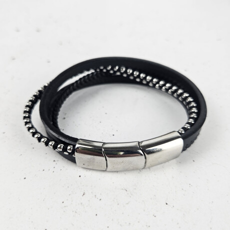 Pulsera cuerina triple texturas negra Sc