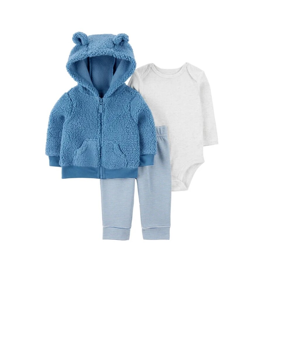 Conjunto Carters Campera Fleece , pantalon y bodie Azul 