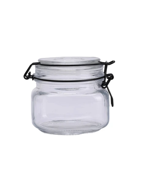 RECIPIENTE VIDRIO HERM D11CM/500ML TAPA BROCHE NEGRO RECIPIENTE VIDRIO HERM D11CM/500ML TAPA BROCHE NEGRO