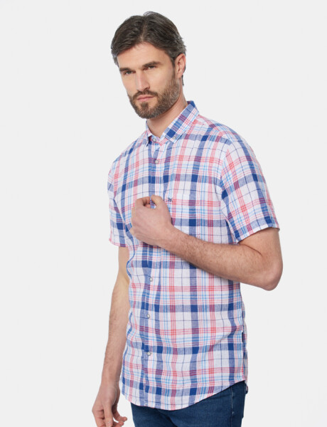 CAMISA DE LINO A CUADROS Coral