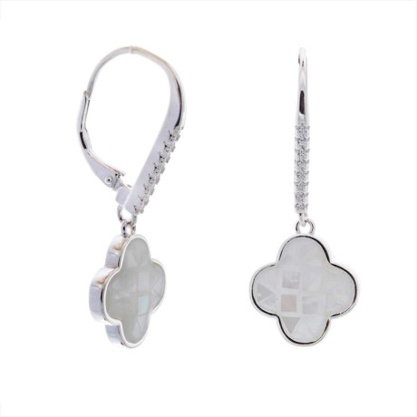 Par De Caravanas De Plata 925 Con Nacar Circonias