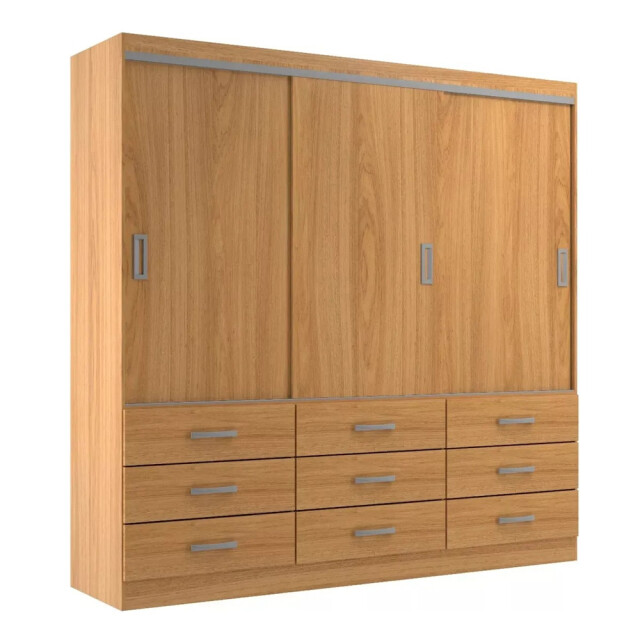 ROPERO 3 PUERTAS CORREDIZAS 9 CAJONES GUARDARROPA ARMARIO PLACARD CLOSET MARRON