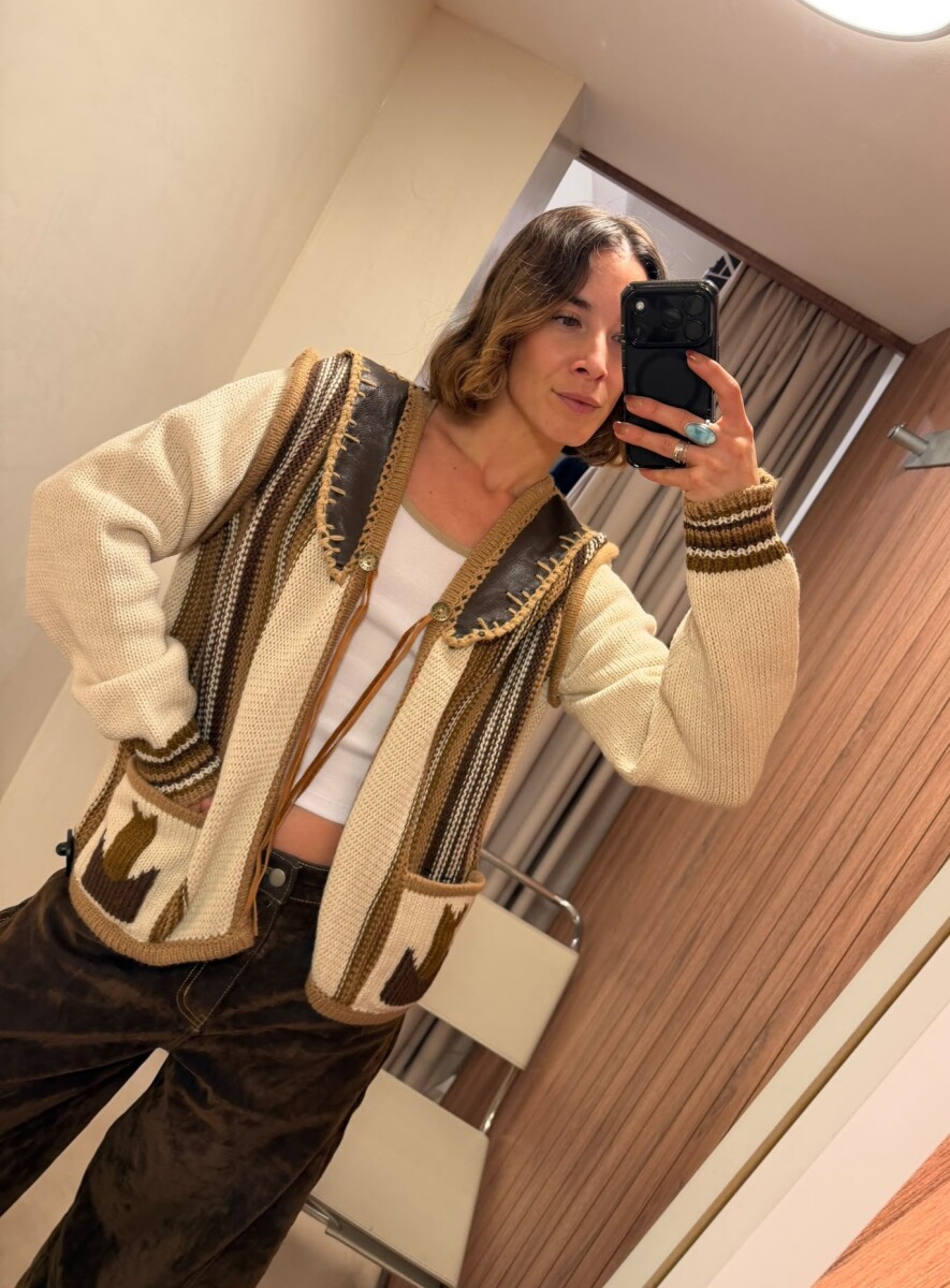 Cardigan Veteado - Crudo/Camel 