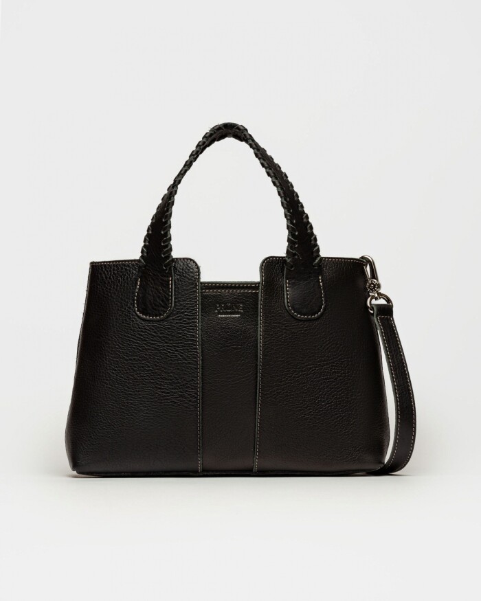 Cartera de mano The Braided en cuero vegetal liso Negro