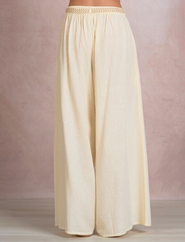 Pantalon Palazzo Algodon Lino Con Cordón Trenzado BEIGE CLARO