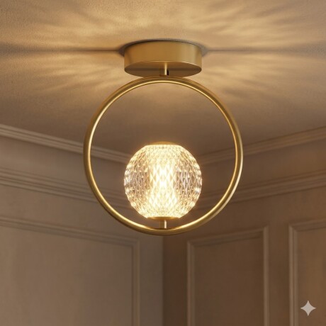 Aplique de techo led diseño anillo y bocha facetada Aplique de techo led diseño anillo y bocha facetada