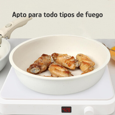 Set de Batería de Cocina 5 Piezas Mango Extraíble Cerámica Crema