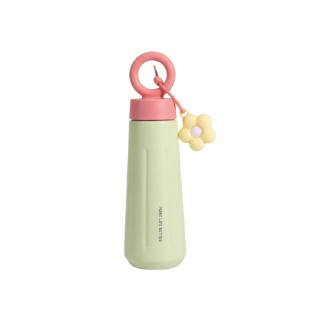 Botella térmica de acero con asa y colgante de flor 450ml Verde