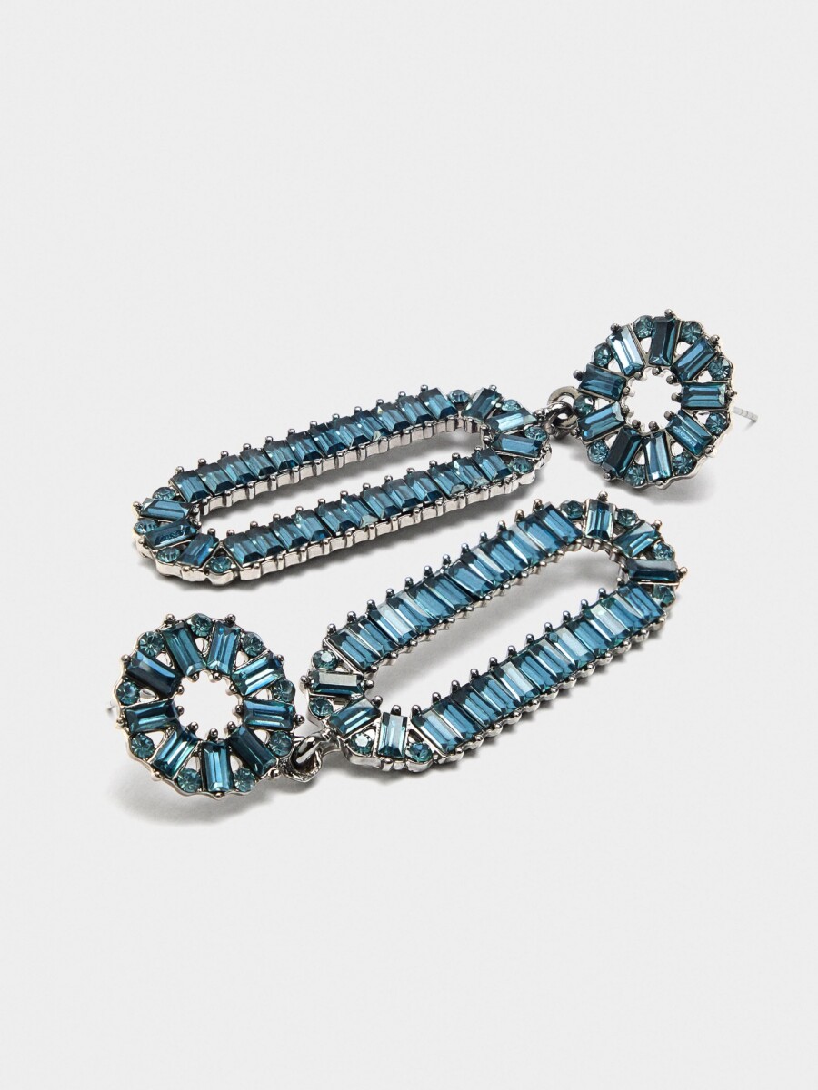Pendientes Maxi Alargados De Cristales azul