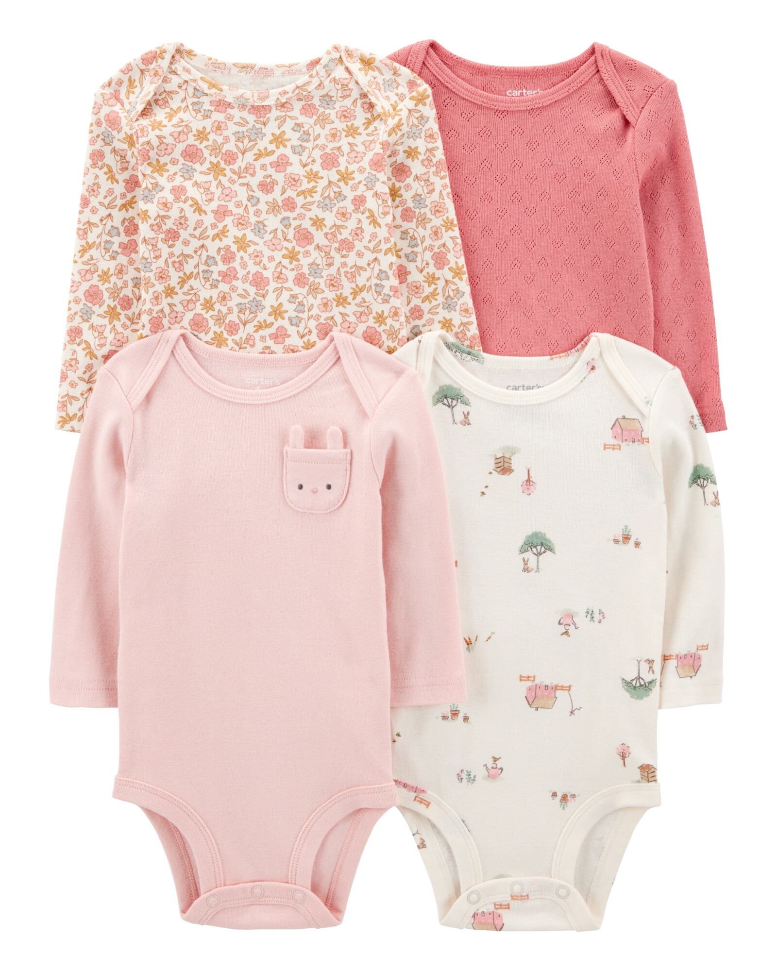 Pack cuatro bodies de algodón, estampados Pack cuatro bodies de algodón, estampados