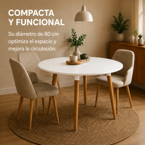 Mesa Comedor ComboHome Milan Redonda Laqueada 80Cm Premium Blanco 1