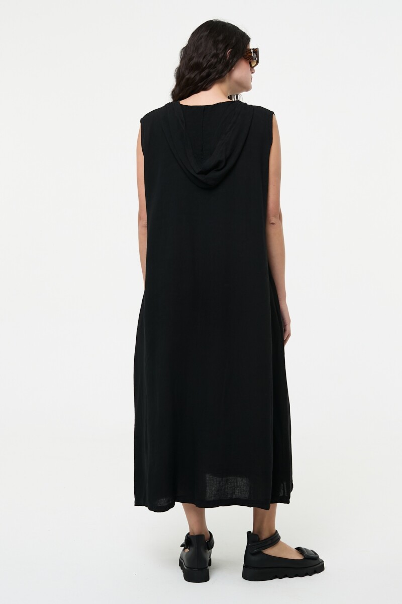 VESTIDO LARGO CON CAPUCHA Negro