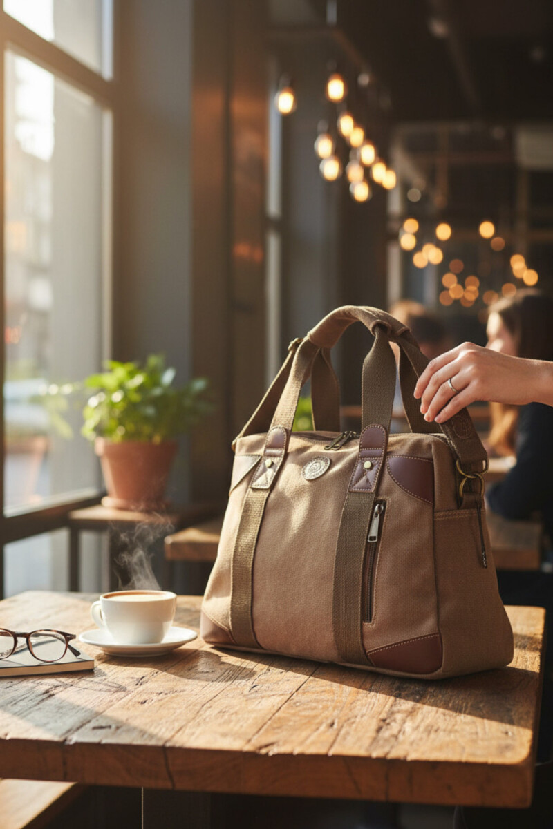 Bolso cartera de lona Marrón