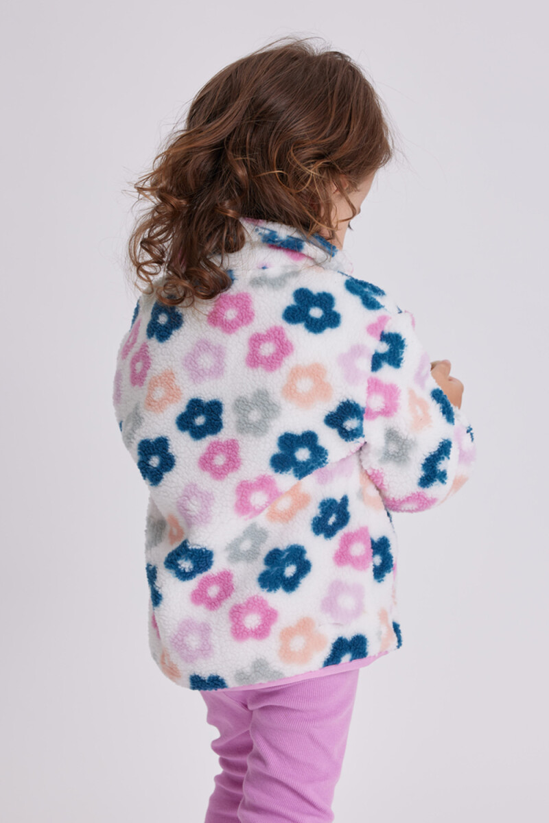 Campera de abrigo sherpa Flores crema