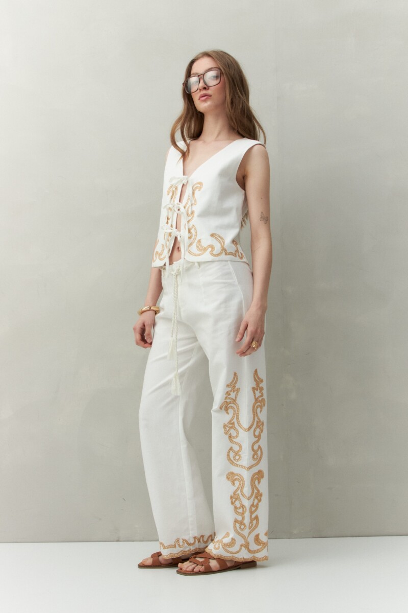 PANTALON BALIZAS BORDADO - Crudo 