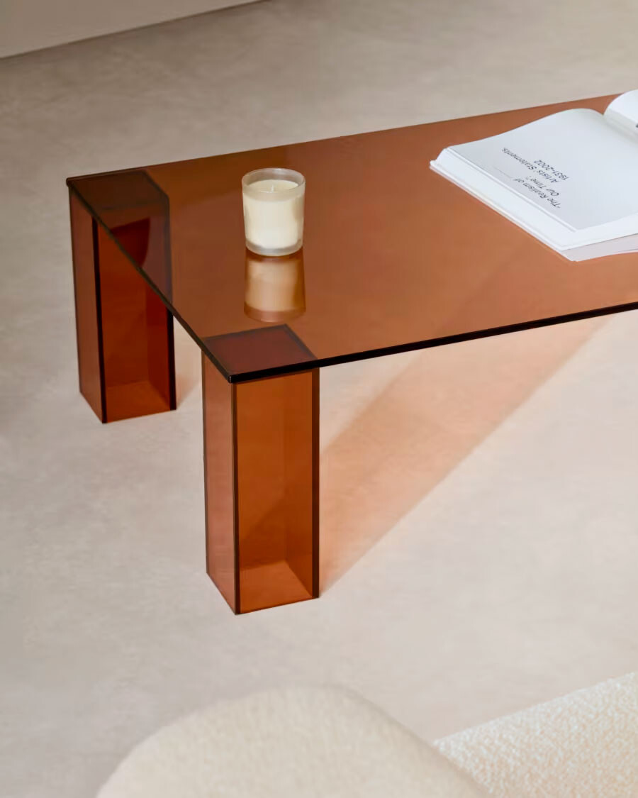 Mesa de centro Adularia de cristal templado marrón 140 x 60 cm
