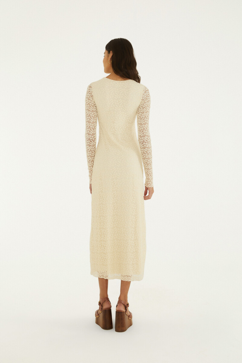 VESTIDO LARGO ENCAJE Crudo