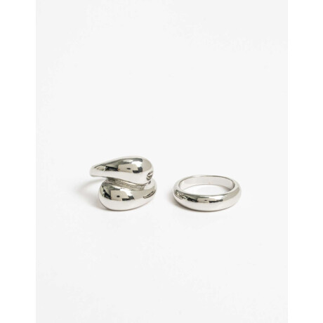 Set De Anillos De Metal Plateado Rodio