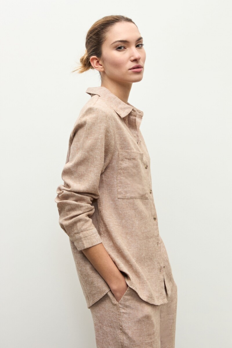 Camisa clasica lino tostado melange