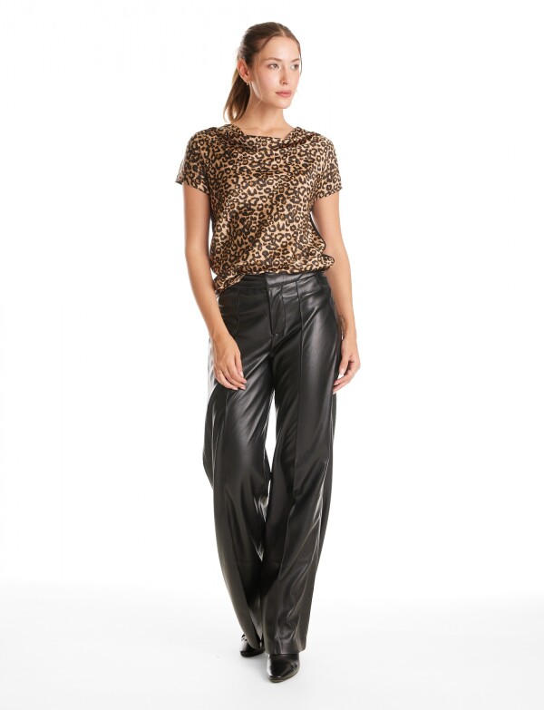 Blusa Combinada Animal Print NEGRO/BEIGE