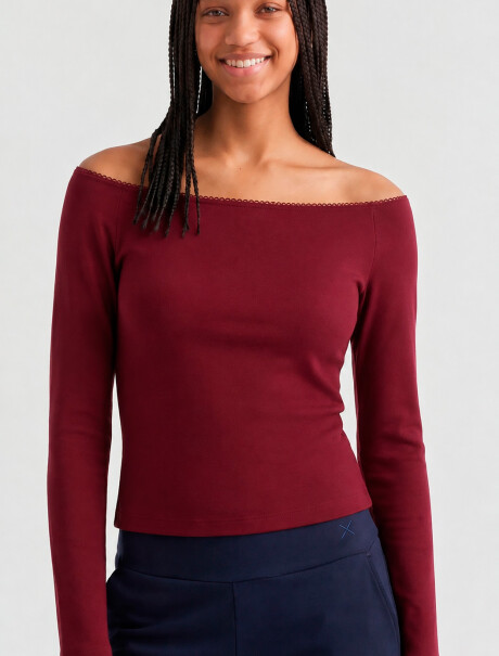 BLUSA JUVENIL DE MANGA LARGA CON HOMBROS DESCUBIERTOS BORDEAUX