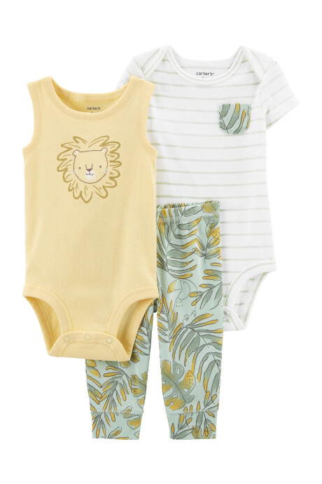 Set tres piezas pantalón y dos bodies de algodón diseño león Set tres piezas pantalón y dos bodies de algodón diseño león