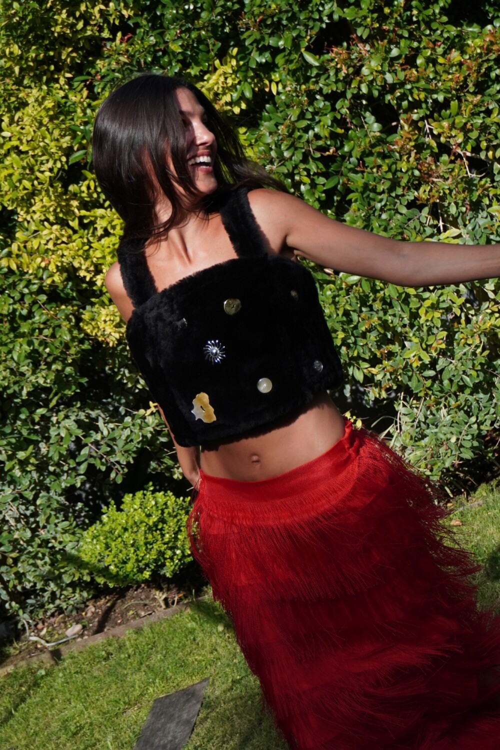 Long Multitachas Útil Top Negro