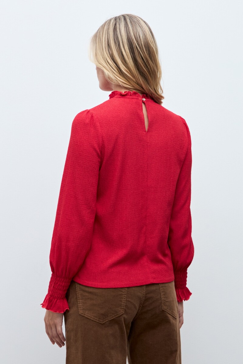 Blusa romántica puño punto smock rojo