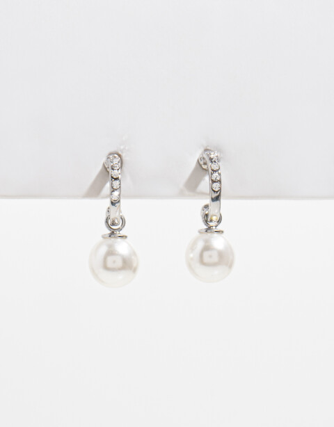 Aros Colgantes Cortos Perla Aros De Perlas - Plateado Rodio
