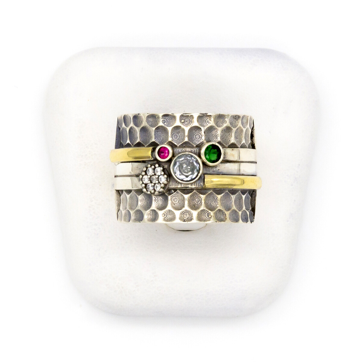 Anillo de plata 925, double en oro 18 ktes y circonias. 