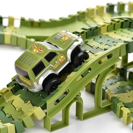 Set Pista Carreras Encastrable Dino 120P + Camión Dinosaurio Verde
