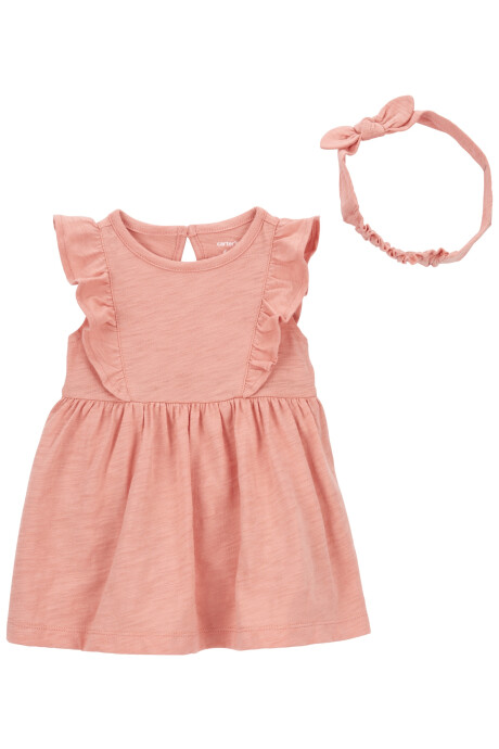 Vestido y vincha de algodón, rosados Sin color