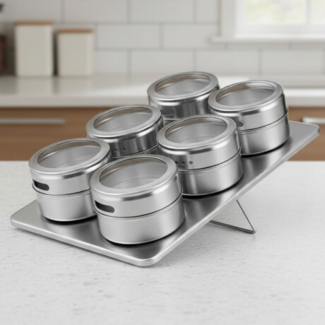 Especiero 6 frascos imantados con soporte GRIS