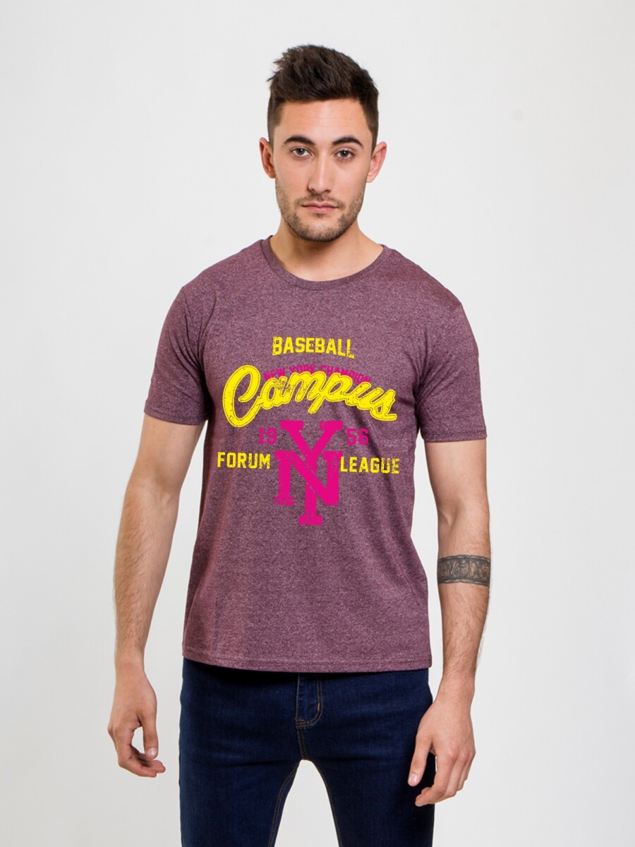 Remera Estampada Cuello Base - Bordo Melange/Variante 1 