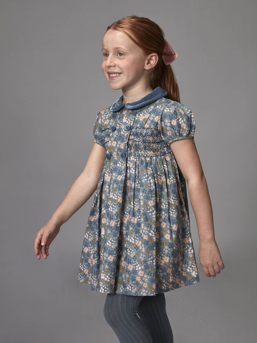 Vestido Manga Corta Nido De Abeja Verde Viejo Claro