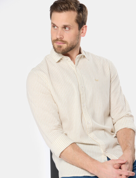 CAMISA DE LINO RAYADA Beige