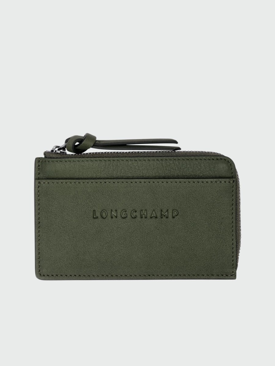 Longchamp - Tarjetero de cuero, 3D - Verde 