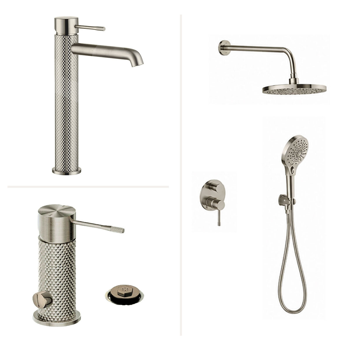 Juego De Griferia Signature Brushed Nickel Lavatorio Alto 