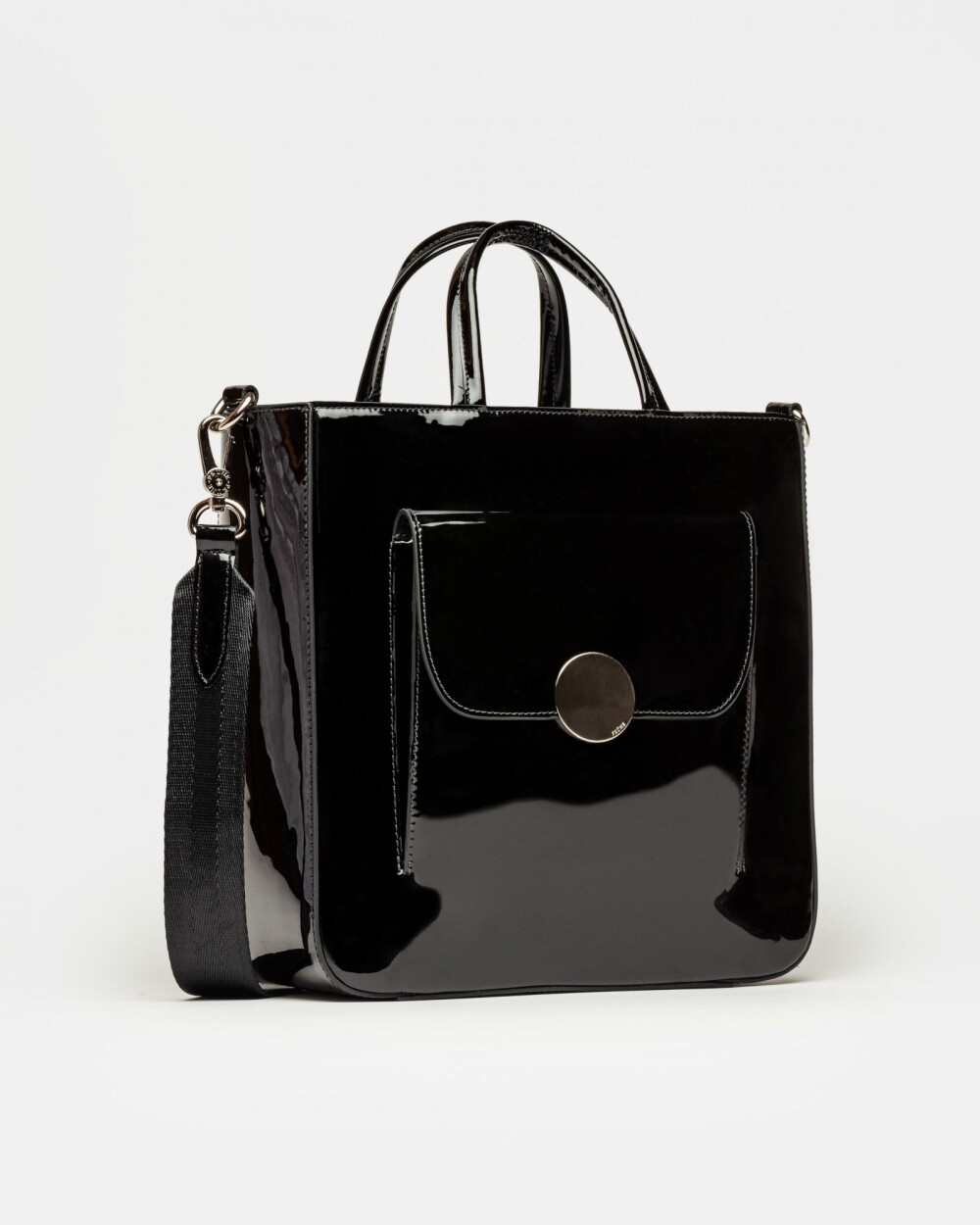 Shopper The Circle en cuero charol Negro