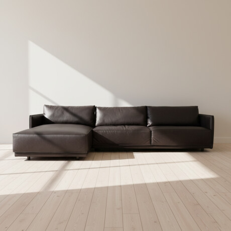 SILLÓN C/CHAISE IZQUIERDO 3 CUERPOS CUERO-100-NATURAL NEGRO ROMEO TP3