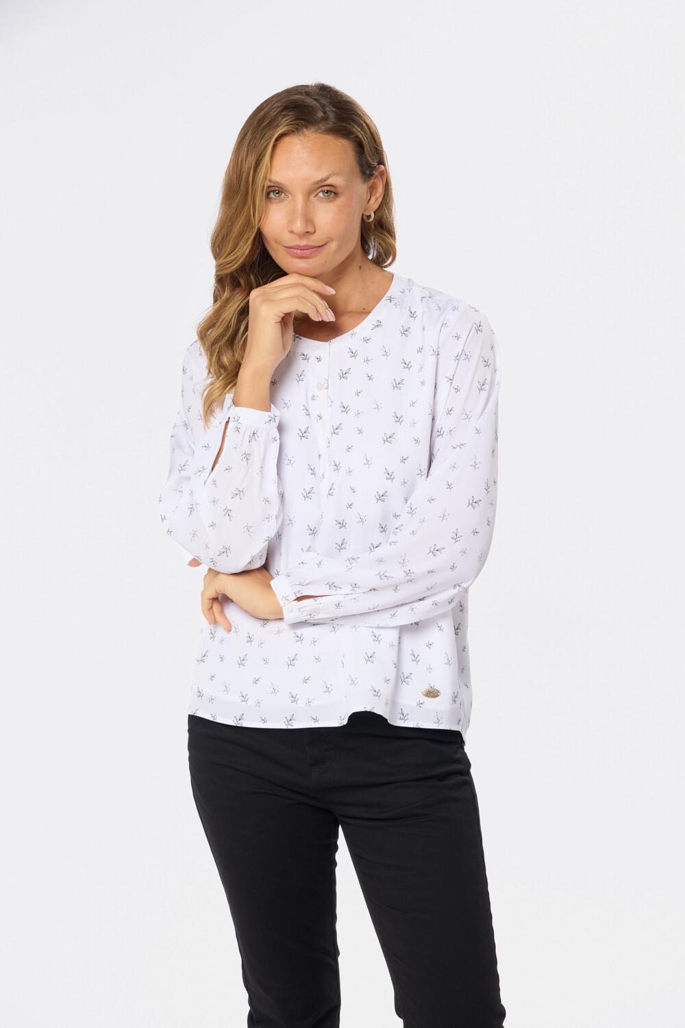 BLUSA CLASICA Hojas Azul