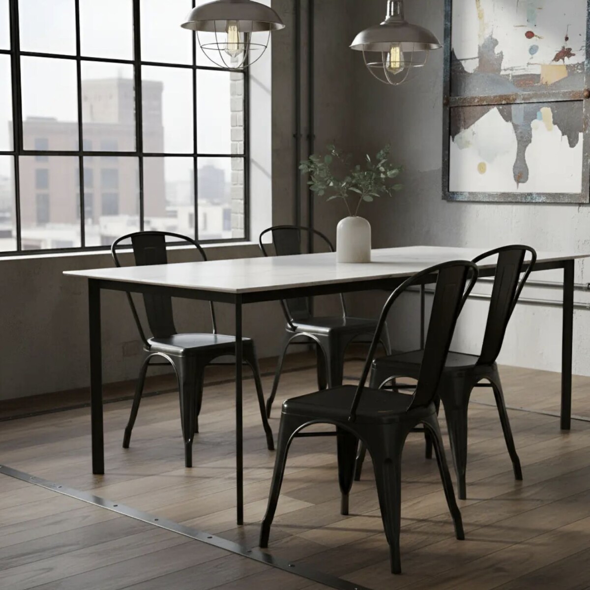 Pack 4 Sillas Tolix Lumax Metálicas Para Comedor Y Cocina Diseño Retro Resistente - Negro 