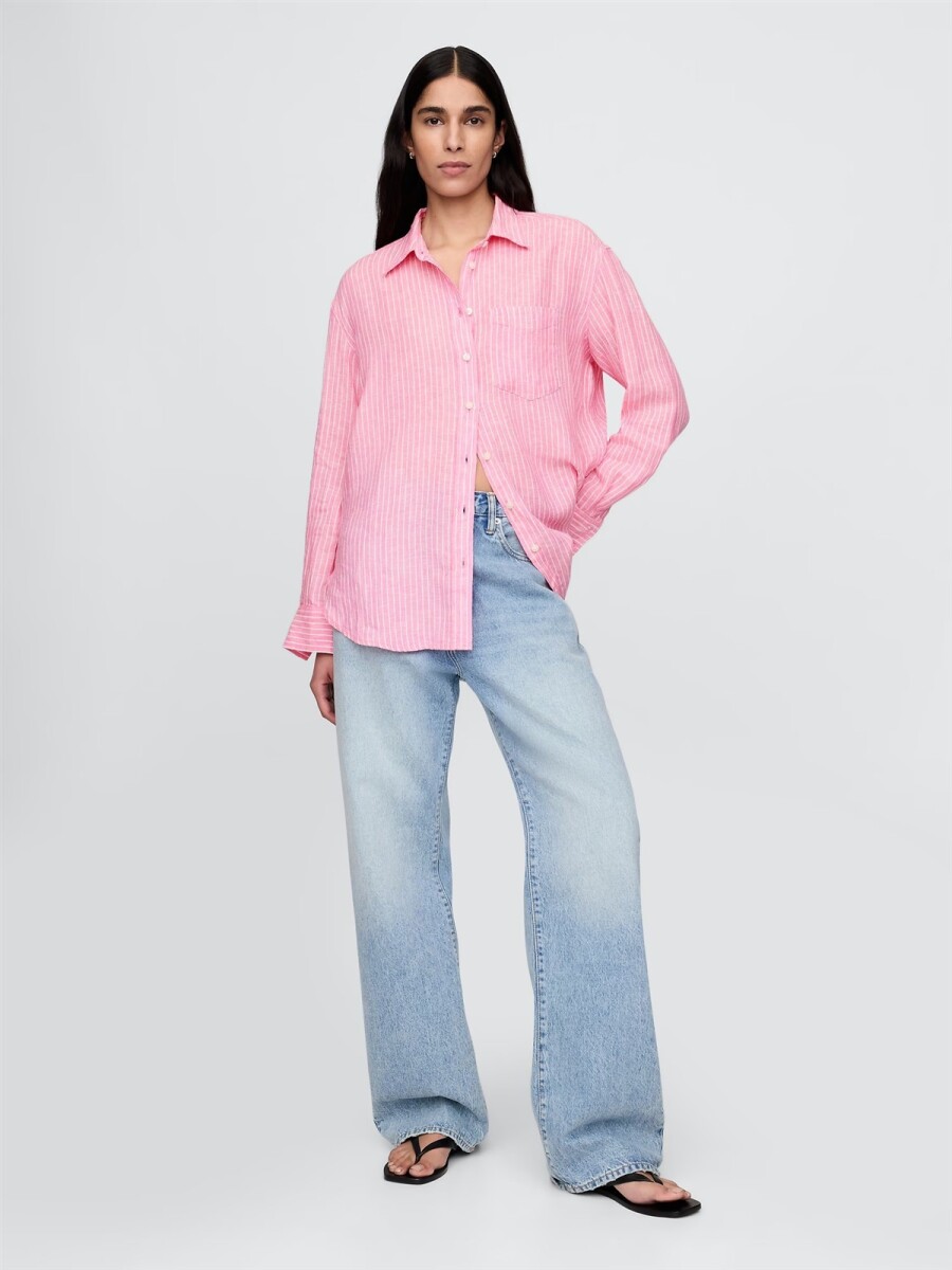 Camisa De Lino Mujer - Pink Stripe 