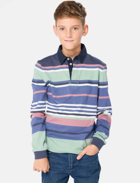 REMERA POLO RAYADA Azul