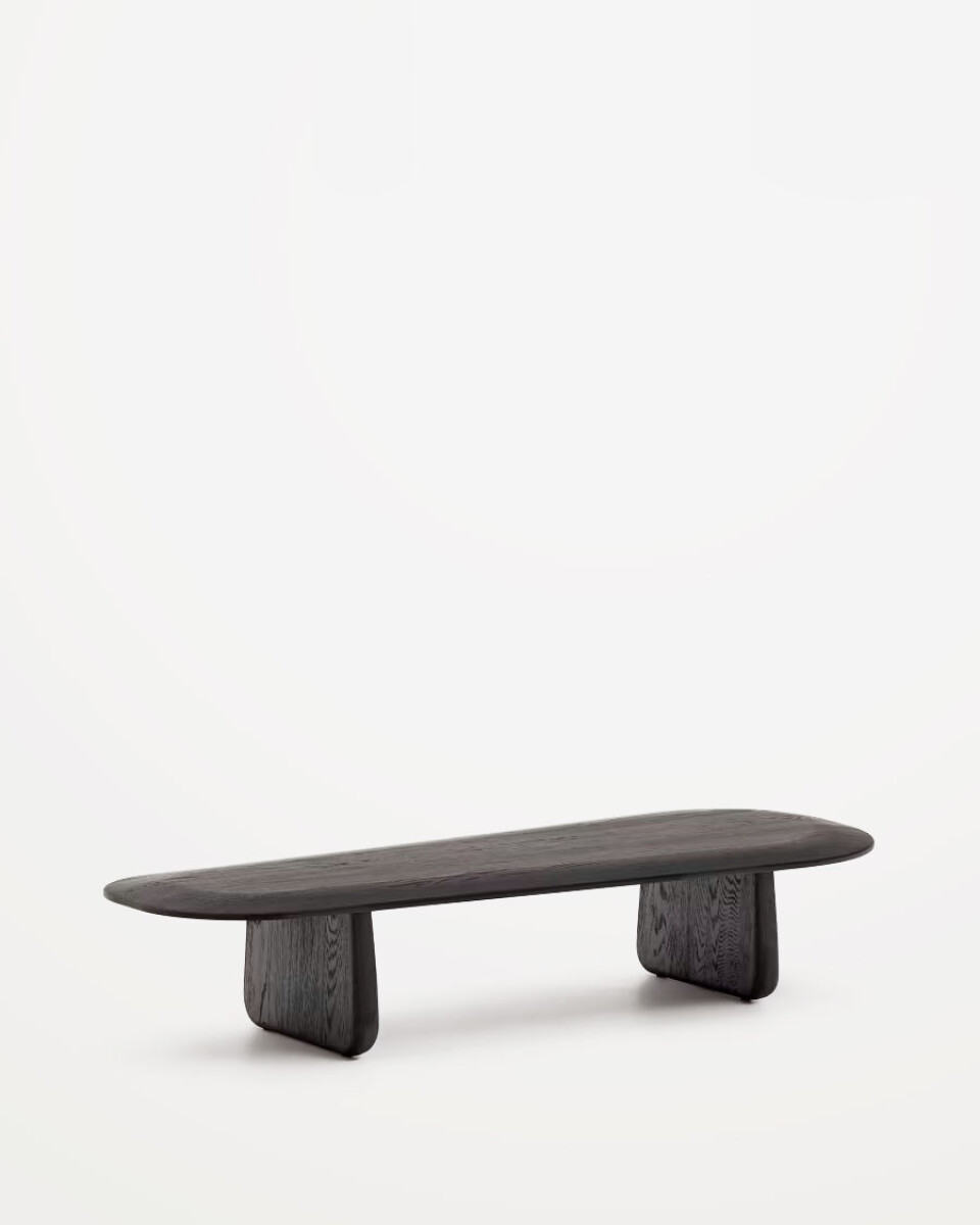 Mesa de centro Pirita de madera maciza de roble con - acabado negro, 146 x 56,5 cm FSC 100% 