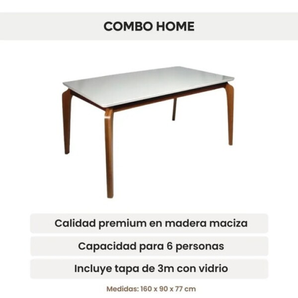 Mesa Comedor ComboHome Petra Premium 160x90 Cm Madera Vidrio Marrón 1