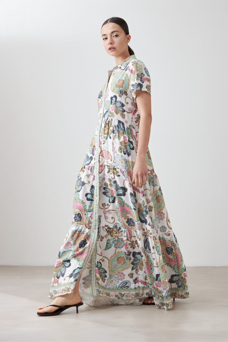 Vestido camisero estampado arabescos verde agua