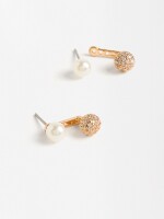 Pendientes Con Perlas De Agua Dulce Y Cristales dorado