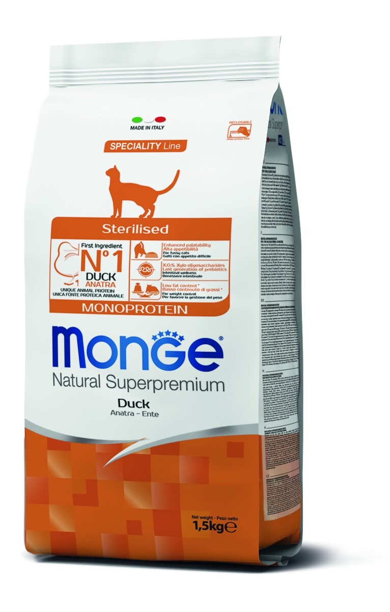 MONGE MONOPROTEÍNA CAT STERILISED DUCK 1.5 KG 